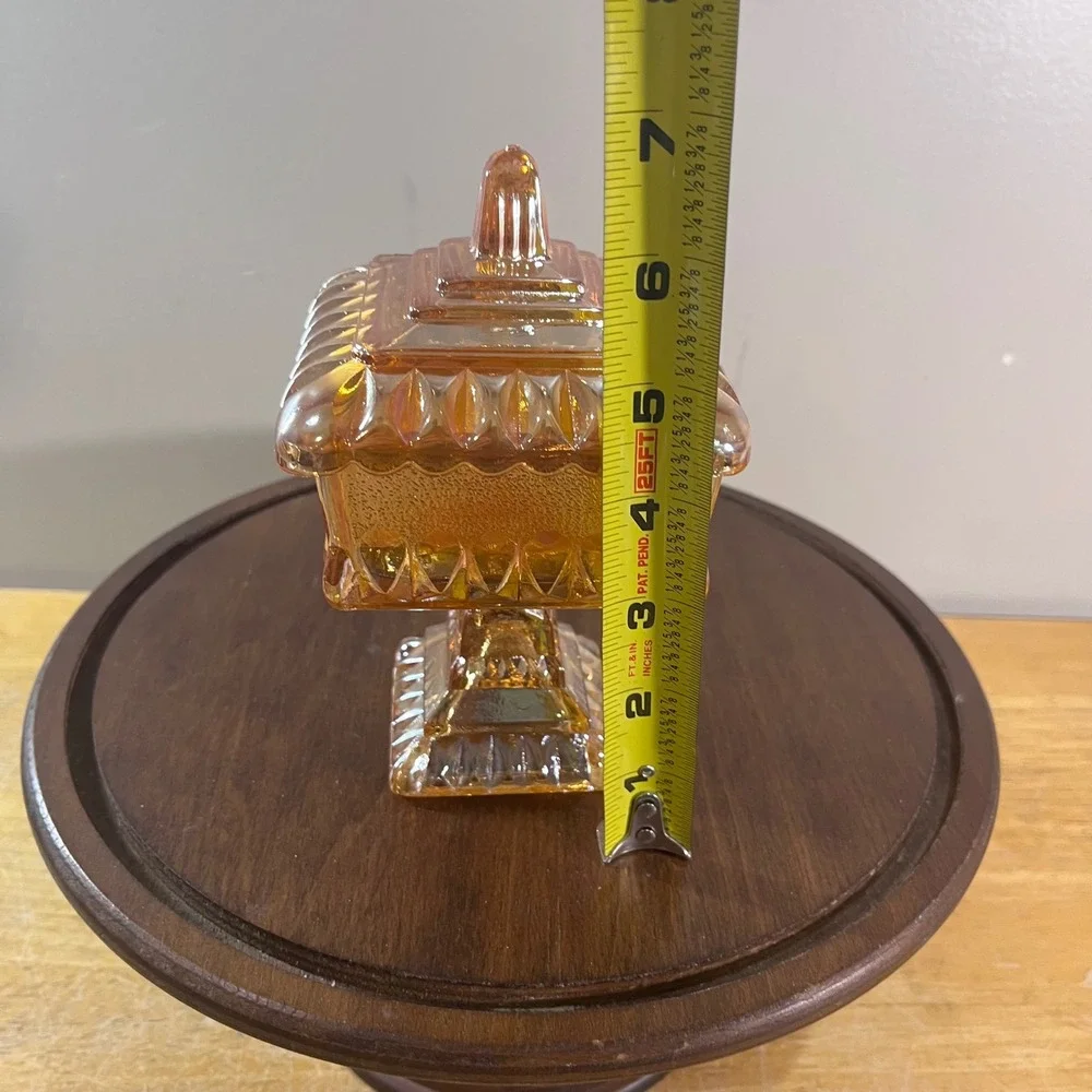 Vtg Westmoreland Marigold Carnival Glass Wedding Cake Box Footed Candy Dish Lid